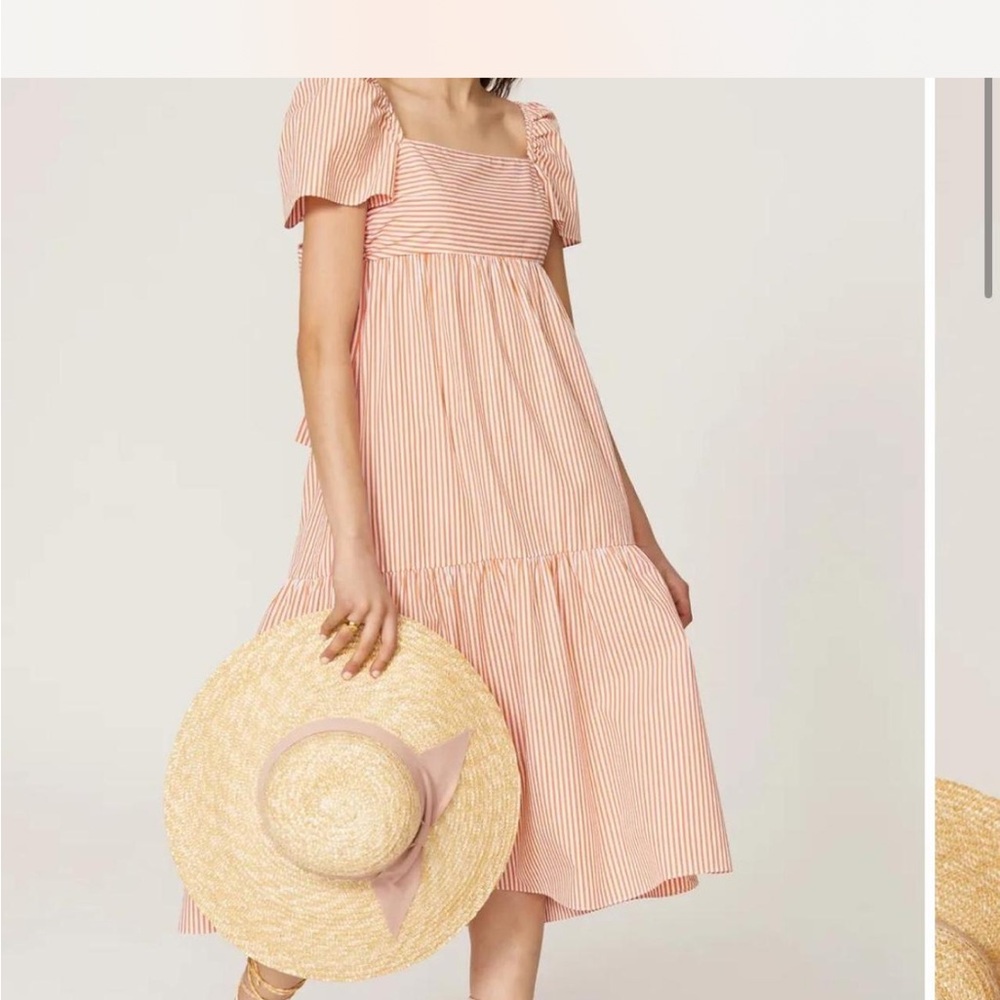 peter som x rent the runway midi striped dress and puff sleeves